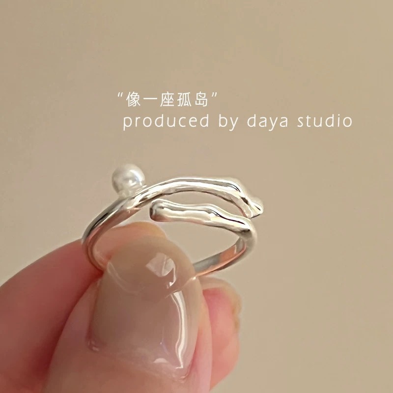 Irregular 12.3 twisted wave pearl ring s925 sterling silver women's ins niche design open index finger ring with a sense of luxury Specification image