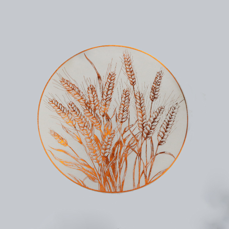 中式圆形PVC稻穗餐垫创意酒店丰收节烫金防水防油防滑隔热垫桌垫