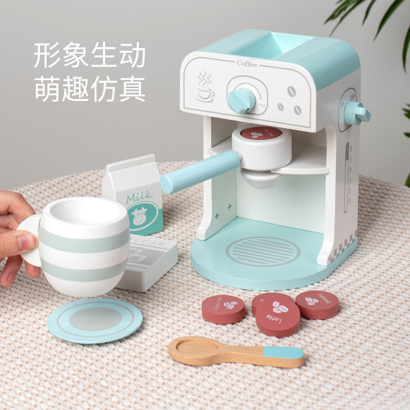 木质仿真咖啡机过家家宝宝角色扮演儿童厨房厨具玩具套装跨境批发产品图