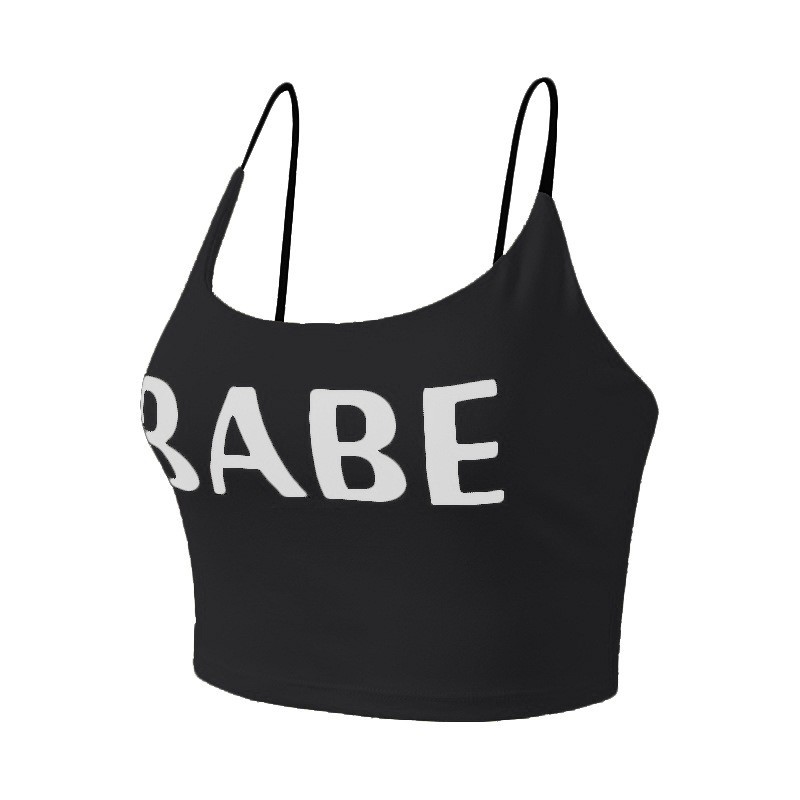 Letter halter vest, women's shock-absorbing running gathering sports underwear, thin shoulder straps, sexy yoga fitness bra details Picture