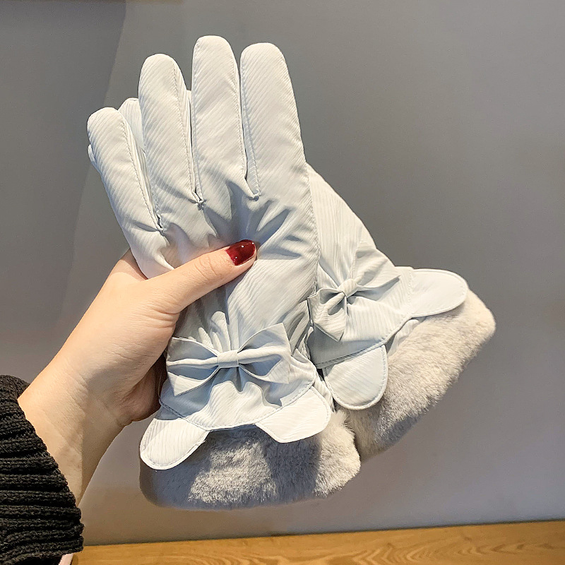 Ski gloves with touch screen, warm for women in winter, cute rabbit ears design, thickened butterfly style for outdoor cycling and driving details Picture