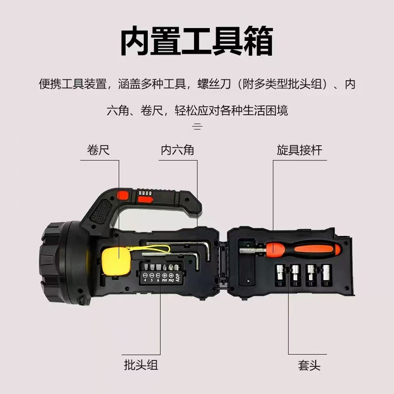 Outdoor multi-functional miner's lamp, multi-functional emergency light, hidden portable toolbox, hand-held lamp, high-intensity searchlight Application Scenario