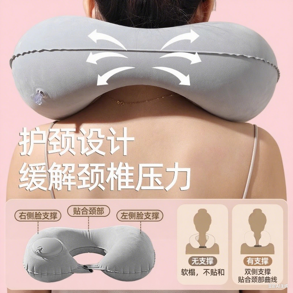 充气U型枕旅行便携护颈枕充气飞机U型护颈枕火车飞机护颈靠枕批发细节图