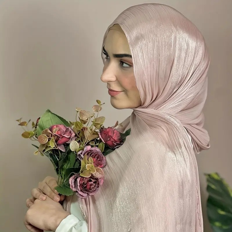 Island crepe scarf Women's shawl Cross-border new style island satin smooth crepe solid color bright silk scarf Malaysian headscarf details Picture