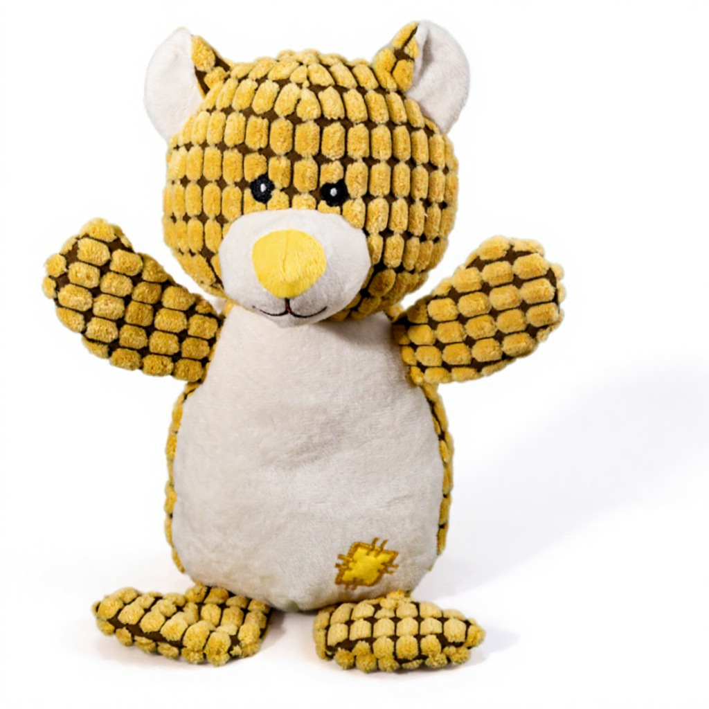 Three-color patch bear dog toy plush pet toy, durable and wear-resistant, interactive and fun to play with Item Picture