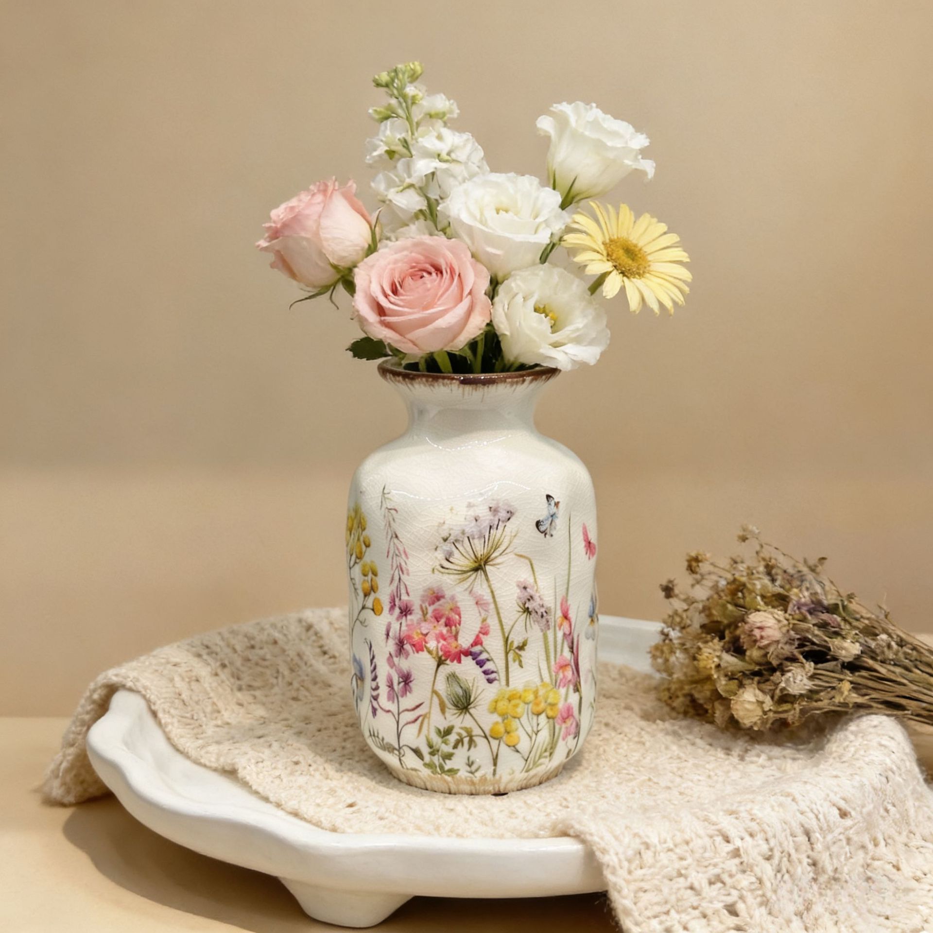Ice crack colored flower ceramic vase, tabletop, entrance hall, TV cabinet, dining table, high-end, simple, warm and romantic Specification image