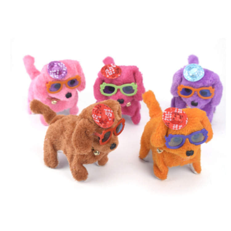 A new plush electric dog toy in a skirt from Yiwu, wearing glasses, wholesale street stall supply Item Picture