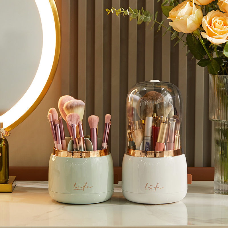 Self-designed light luxury style makeup brush storage bucket, dust-proof lipstick, eyebrow pencil and cosmetics storage box, rotating brush cylinder Specification image