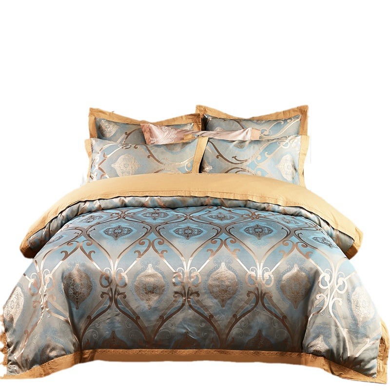 60-piece all-cotton four-piece set, European-style wedding pure cotton bed sheet, 1.8m duvet cover, brocade embroidery jacquard tencel Item Picture