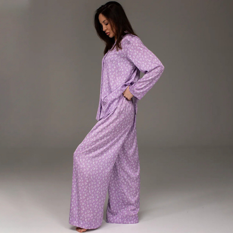 Spring/Summer 2025 new heart-shaped printed top and long pants two-piece set, European and American style pajamas, suitable for women to wear as outerwear details Picture