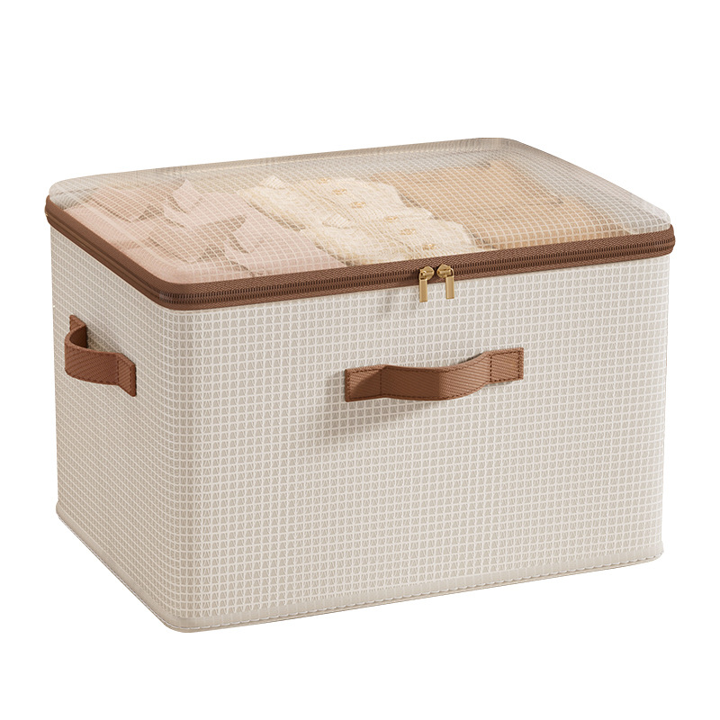 New mesh fabric zipper box, cotton quilt storage box, home fabric organization and storage box, large clothes storage box Item Picture