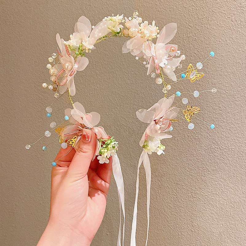 Children's New Year greeting crown headwear, girls' headband, New Year princess crown hair accessory, flower hair band for children, girls' hairpin, flower hairpin Specification drawing