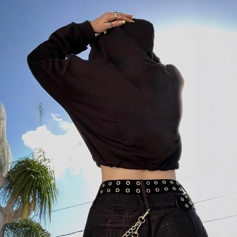 New cross-border personalized skeleton print dark long-sleeved short cardigan with a crop top for both men and women Specification drawing