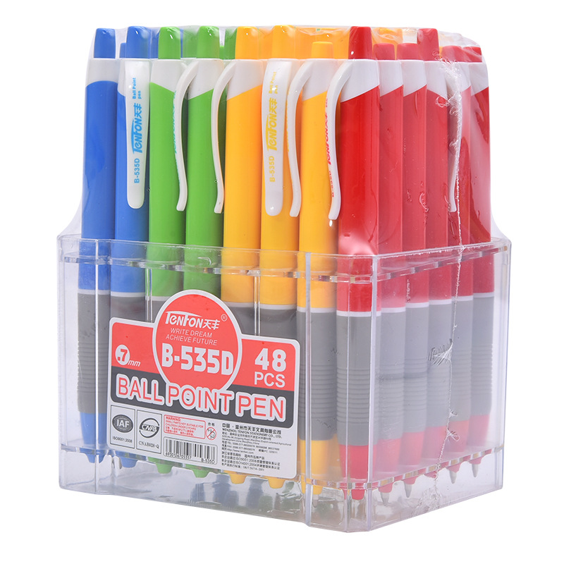 Tianfeng Office Ballpoint Pen 0.7MM plastic Ballpoint pen 48 pens per cylinder 535D Ballpoint pen wholesale Item Picture