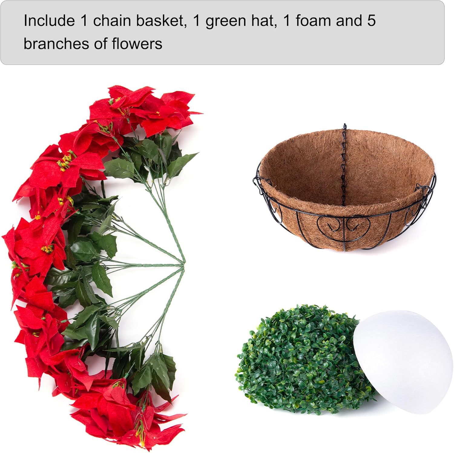 一品红仿真圣诞花吊篮圣诞花环装饰品 节日门口百合铁艺花篮挂件产品图