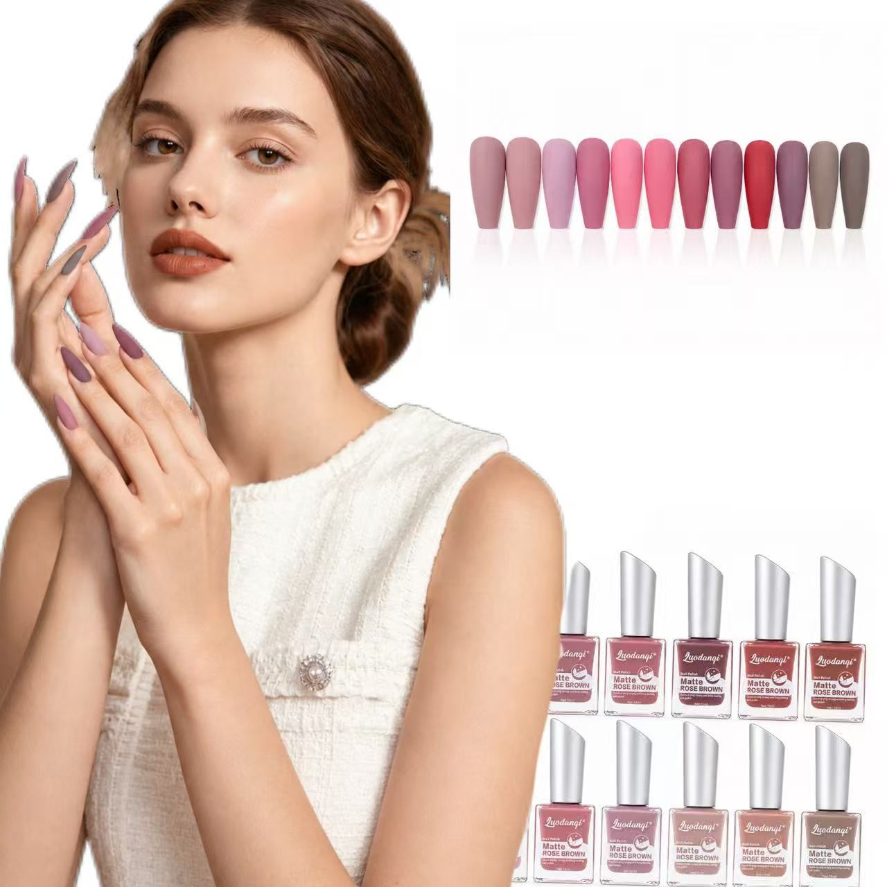 New cross-border nude color popular 12-color nail polish without baking lamp, oil-based and non-peelable nail art factory direct sales Application Scenario