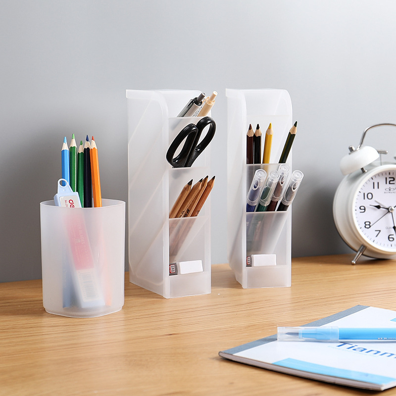 Slanting pen holder, four-compartment transparent pen holder, InS-style stationery and cosmetics storage box, shelf, makeup brush cylinder Specification image
