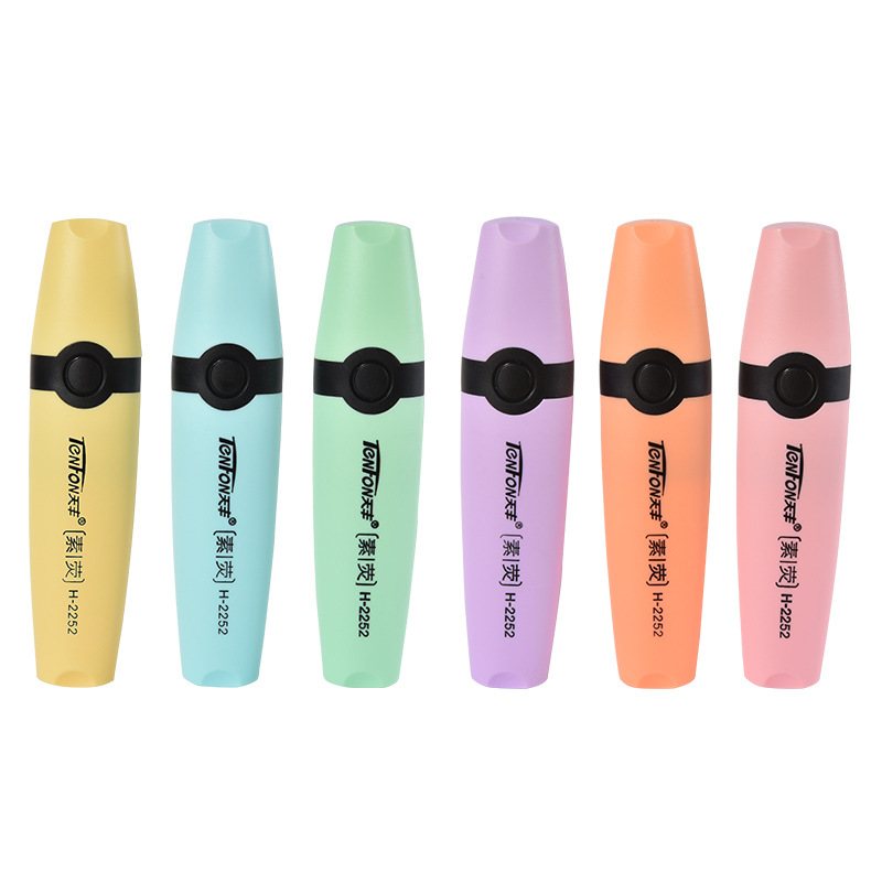 Tianfeng 2252 Plain Fluorescent Pen Flat single-headed light-colored fluorescent pen wholesale factory direct sales, 6 pieces per bag full figure