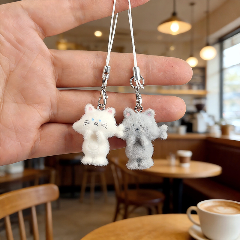 Plush resin, cute cat keys, mobile phone chains, fun cartoon mini bags, pendants, cross-border best-selling accessories