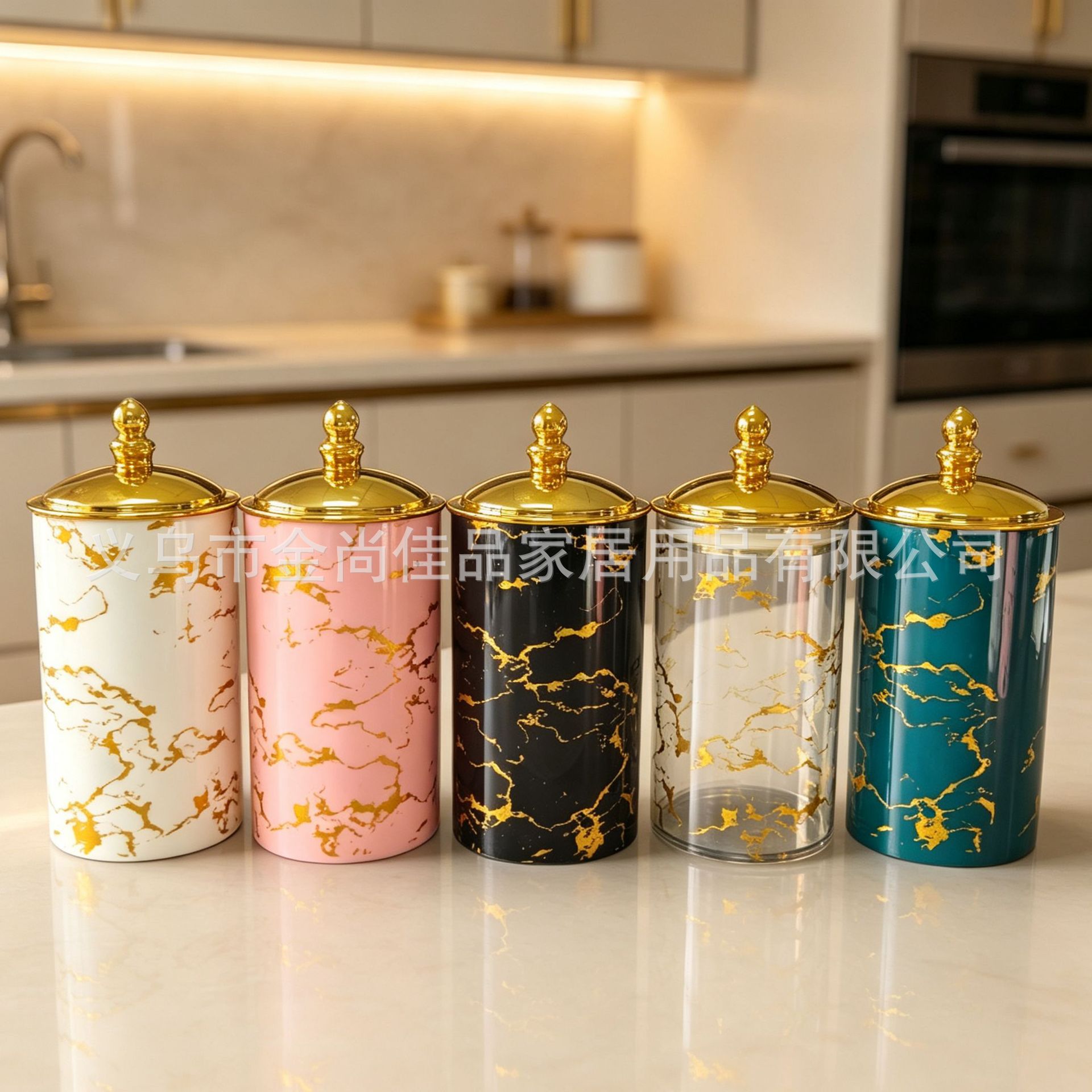 Marble gold-patterned Storage jar, tall and short LIDS, sealed storage box for kitchen grains Application Scenario