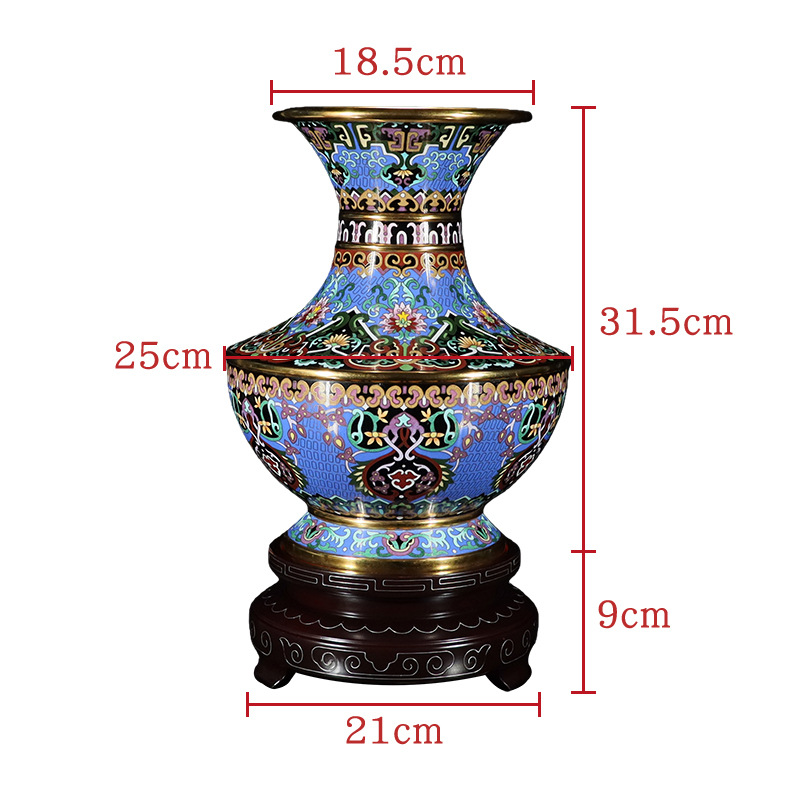 Master's Work (Zhang Xiangdong) Jingtai Blue Vase, Traditional Copper body Cloisonne Enamel 12-inch Huarui Long Vase Item Picture