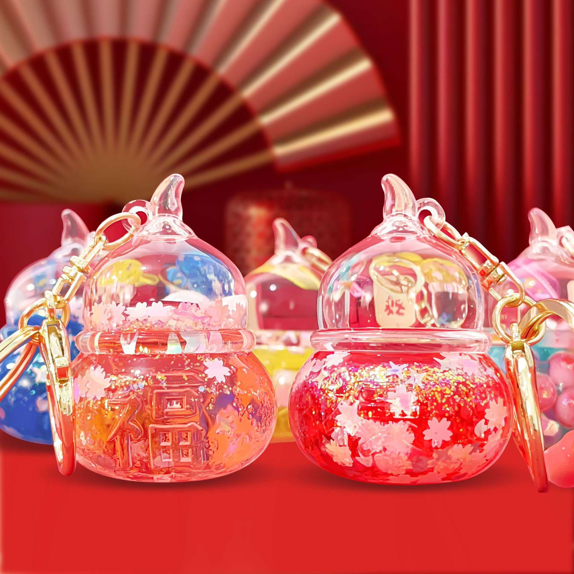 爆闪福字葫芦钥匙扣精致女漂浮挂件儿童书包包可爱汽车钥匙链挂饰