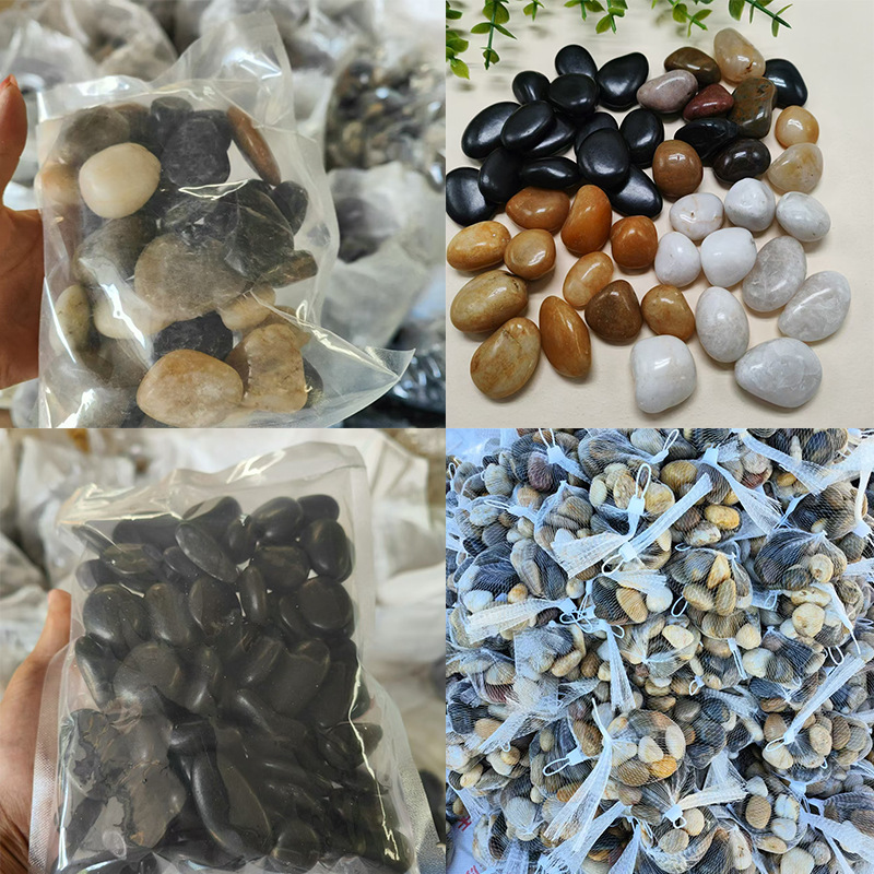 Black rain flower stones for courtyard landscaping, black polished pebbles, garden landscape engineering, paving, and colorful rain flower stones Specification image