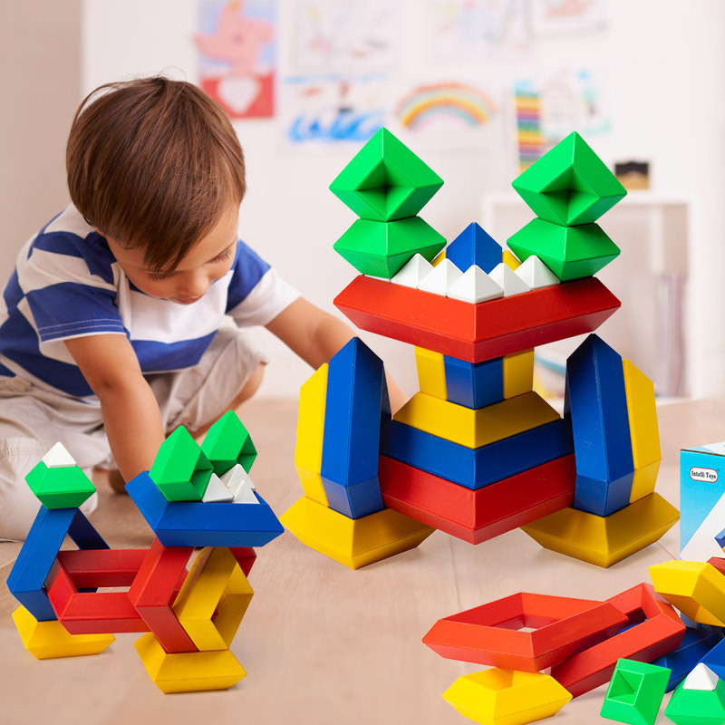 幼儿园蒙氏教具叠叠乐儿童拼装玩具套塔塑料积木菱形百变金字塔细节图
