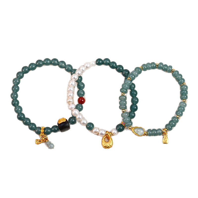 New natural blue water jade beaded bracelet, new Chinese-style national trend high-end pendant pearl bracelet, women's jewelry Item Picture