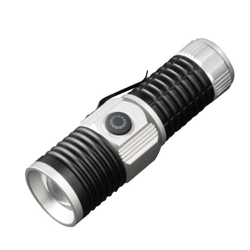 跨境新品派力德强光手电筒铝合金远射白激光伸缩变焦笔夹尾部磁吸白底实物图
