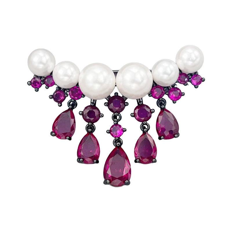 Light luxury retro red corundum pearl tassel brooch, versatile for daily use, exquisite and high-end fashion pin, best-selling brooch Item Picture