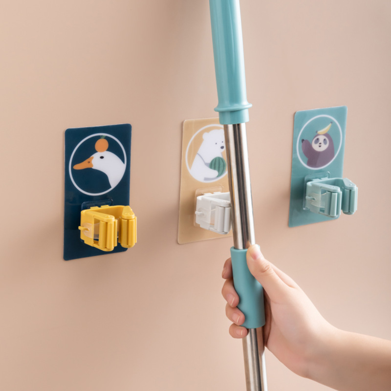 Cartoon mop stand, broom booth, mop hook, strong traceless, non-drilling mop clamp, bathroom wall hanging rack adhesive hook details Picture