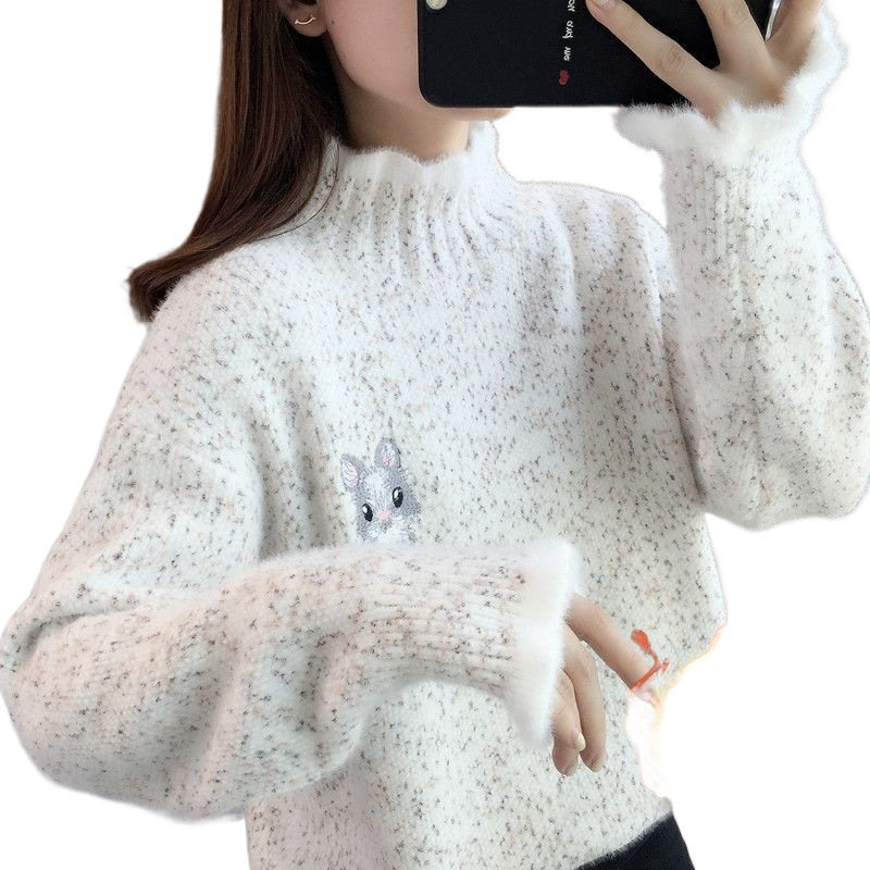 2026 New style of women's autumn and winter thickened sweater, 12-17 middle school and high school students, semi-high neck, versatile and laid-back base layer Item Picture