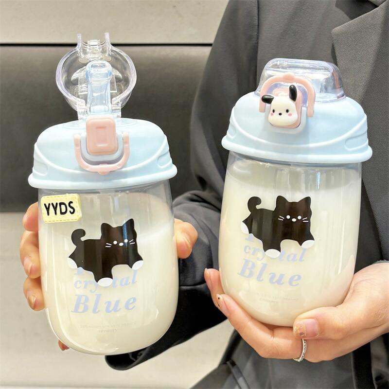 Summer student straw water cup, new Instagram plastic cup, cute cartoon, portable, large capacity, high appearance level cup