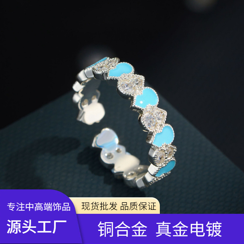 源头工厂新中式珐琅滴油葫芦开口戒指铜合金真金电镀镶锆精致指环