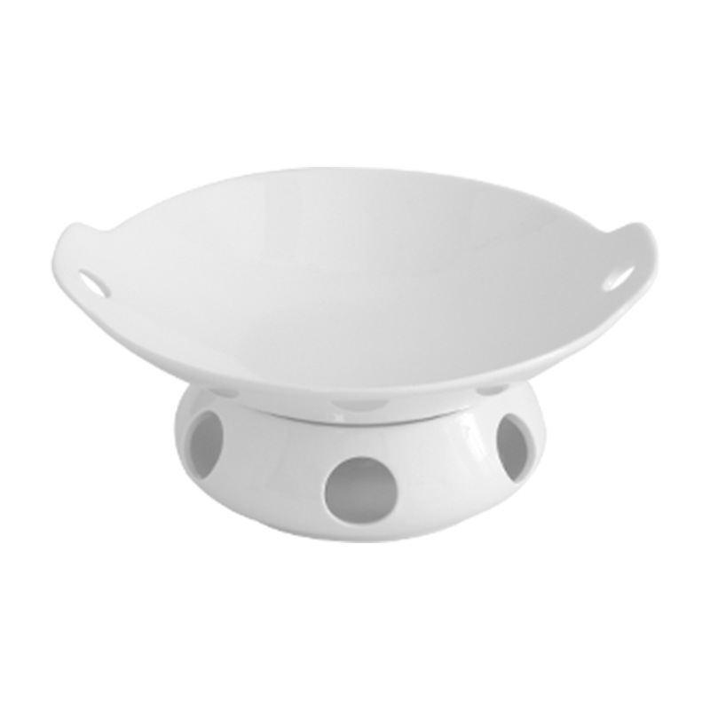 Insulated dish set, heated ceramic stove base, double-ear small stir-frying plate, candle heating, pure white hotel tableware Item Picture