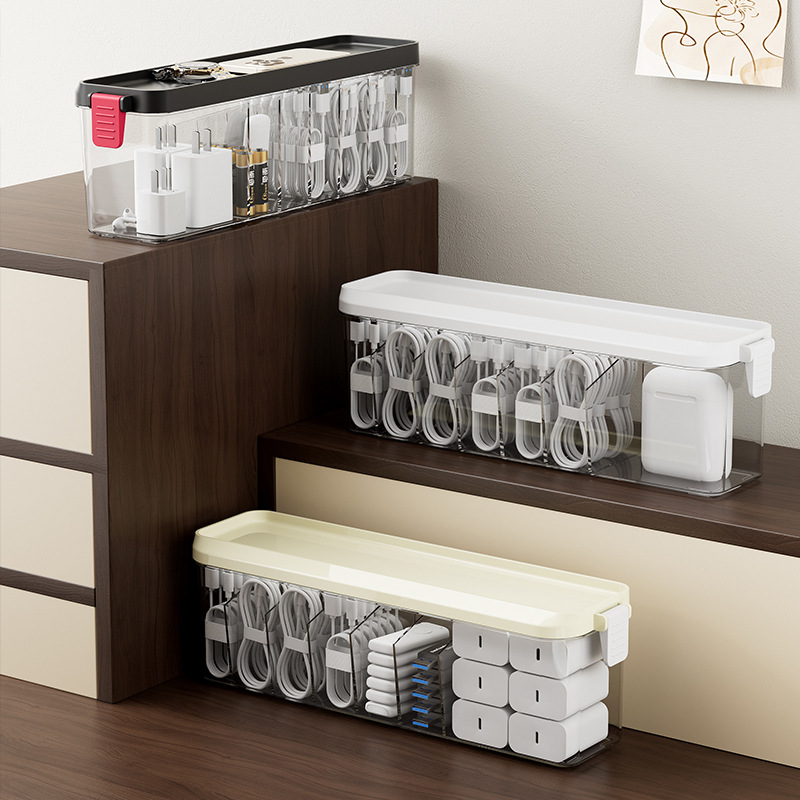Data cable storage box, desktop charger, mobile phone power cord organizing wonder, acrylic dust-proof cable organizer with cover