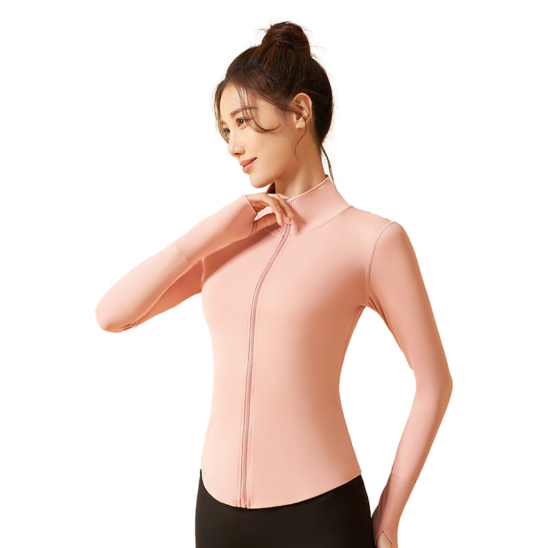 Juyitang Summer Yoga Coat, seamless stand-up collar stretch sports coat, stretch outdoor sports top Item Picture