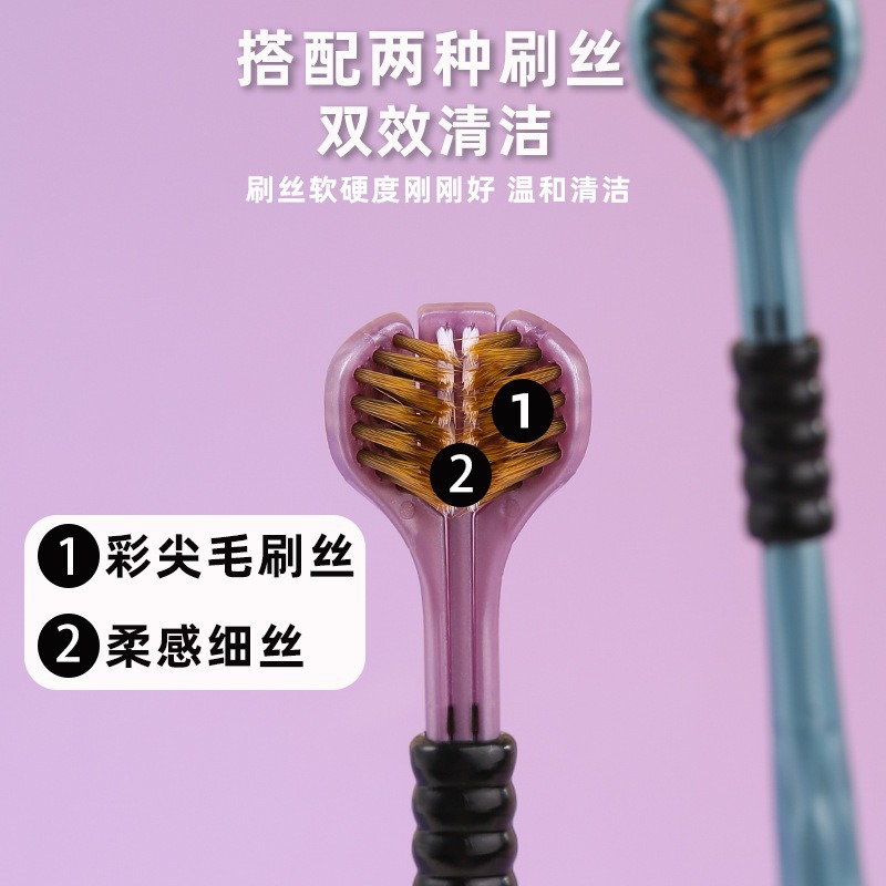 Three-sided soft-bristled adult three-dimensional toothbrush for scraping tongue coating, three-head 3D type household soft-bristled manual consignment wholesale details Picture
