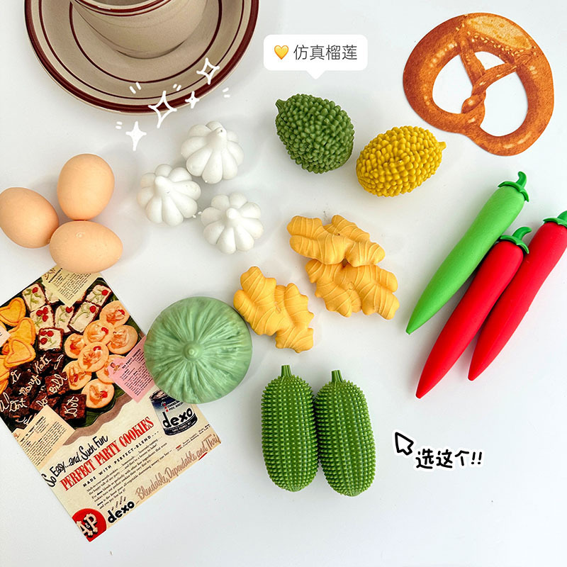 Creative and fun simulation vegetable and food erasers, children and students' stationery, high appearance level prize erasers details Picture