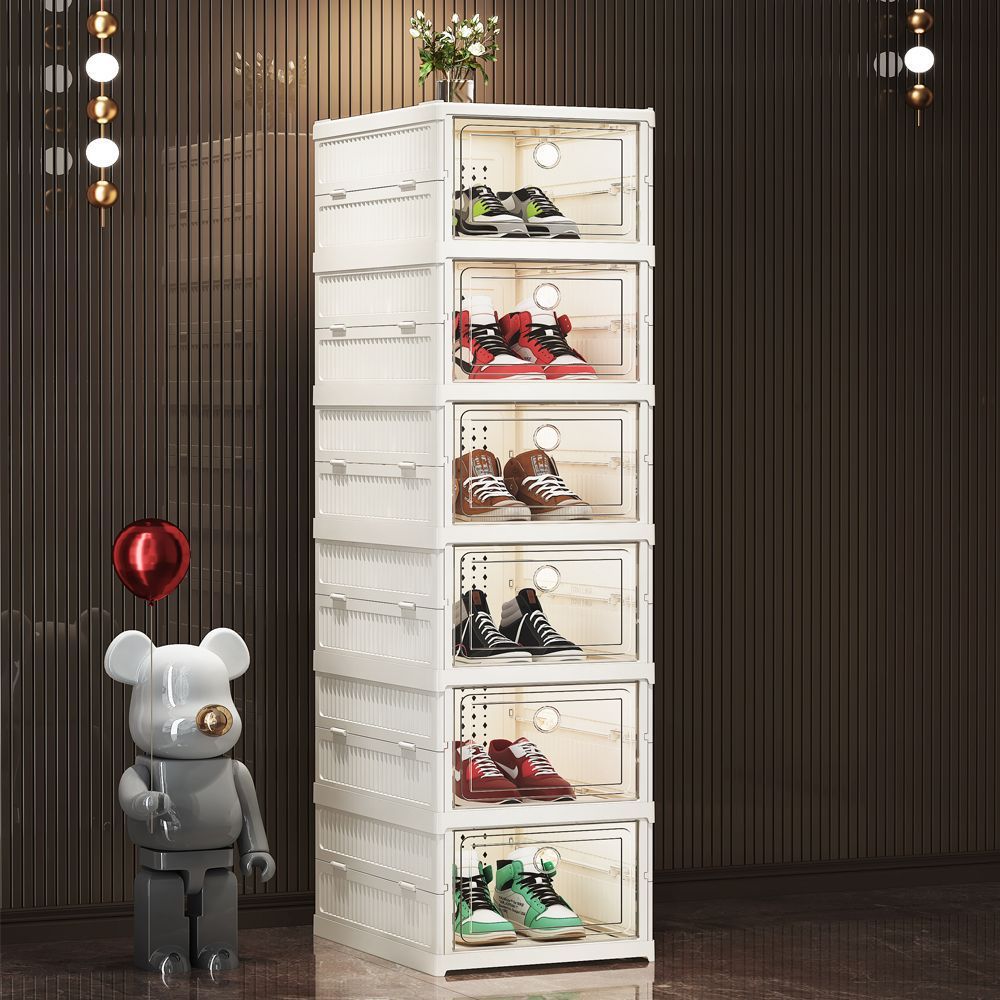 Household shoe cabinet, no installation required, folding shoe rack, small rental house, dust-proof shoe box, shoe storage cabinet at the entrance hall details Picture