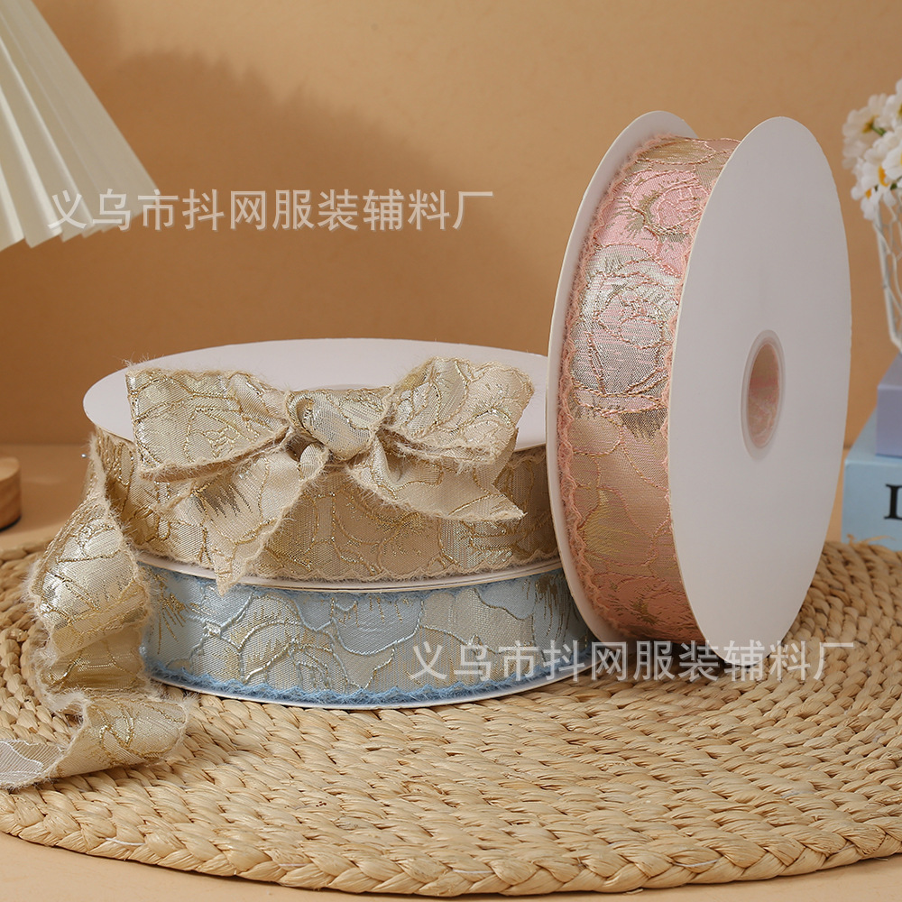2.5cm--4cm复古立体金银丝织带DIY蝴蝶结发饰鞋帽窗帘布艺缎带