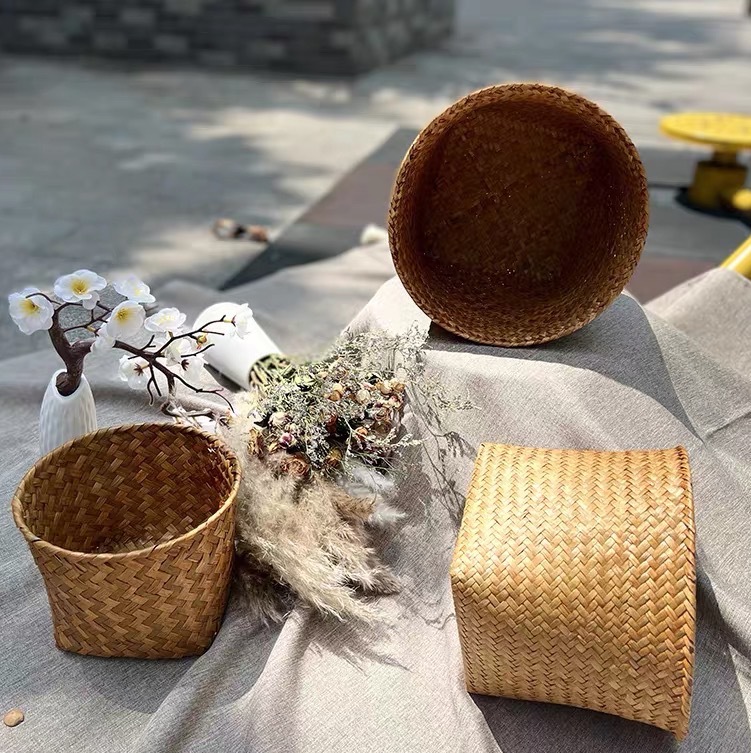 天然草编植物花篮花创意手工柳编藤编花盆多肉花园艺批发编织篮细节图