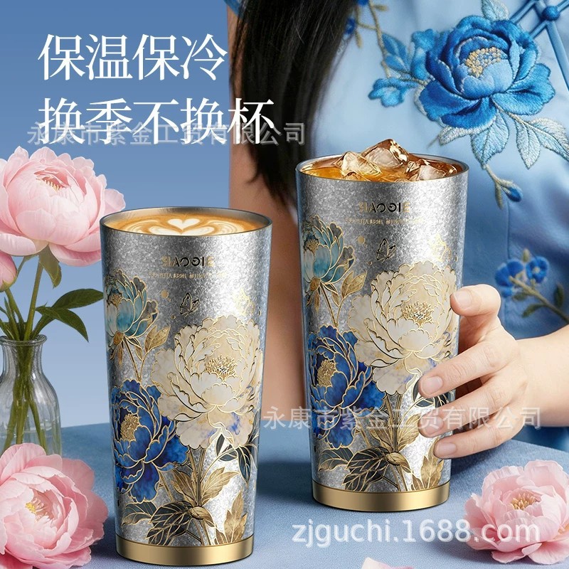 2026 New pure titanium light luxury high-end coffee cup, titanium cup, portable heat preservation and cold water preservation cup, customized high-end gift titanium Specification image