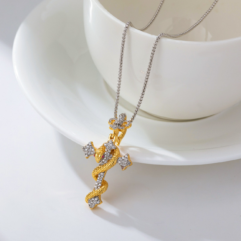 欧美嘻哈新款十字架锆石吊坠镶钻十字古巴链潮流新款饰品现货批发