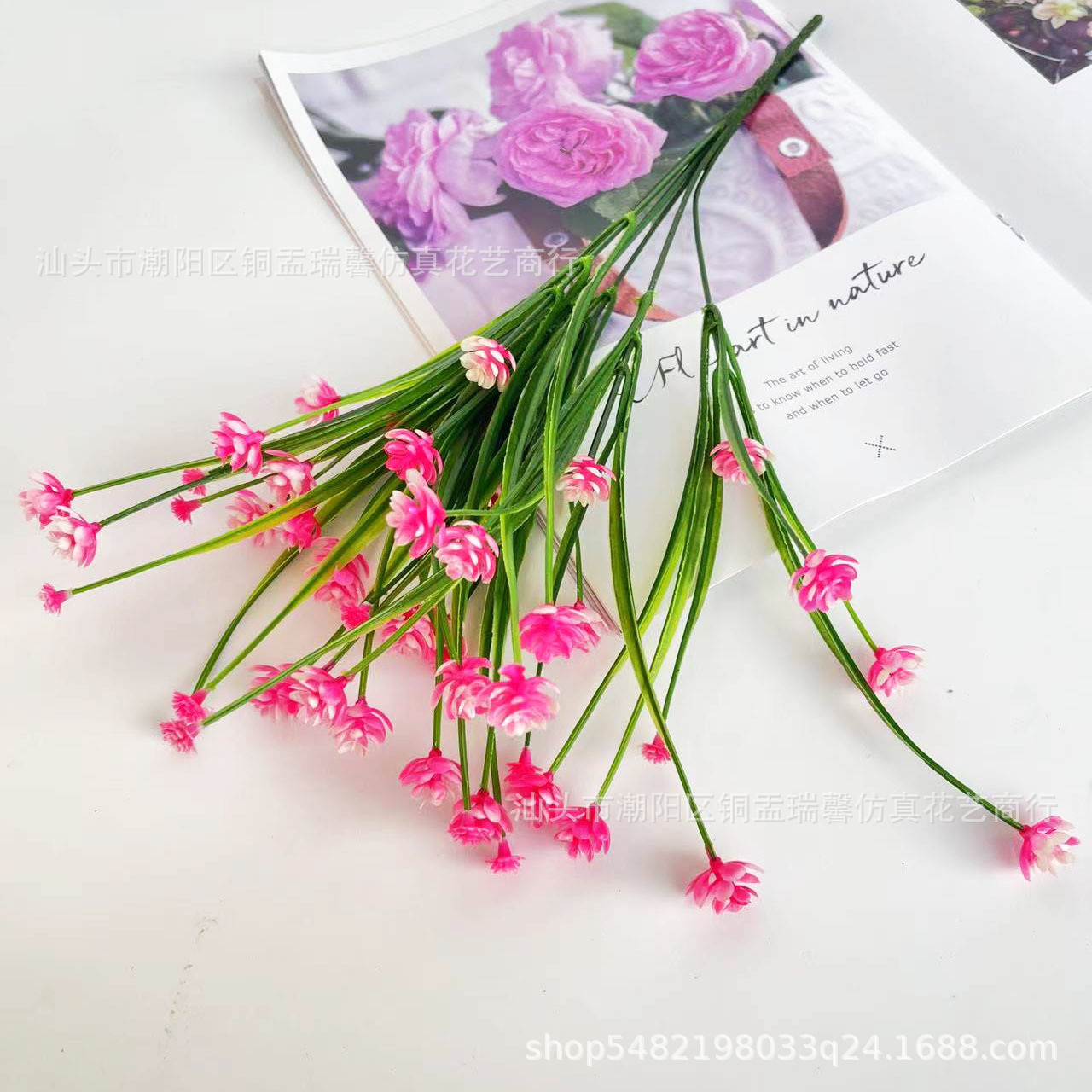 仿真花DIY发饰配件/假花/5朵塑膠花/仿真花/假花批发白底实物图