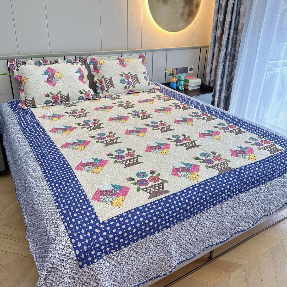 All-cotton quilted quilts for export, printed bed covers, thickened bedding, three-piece set, wholesale of bed covers, home textiles, best-selling pure cotton