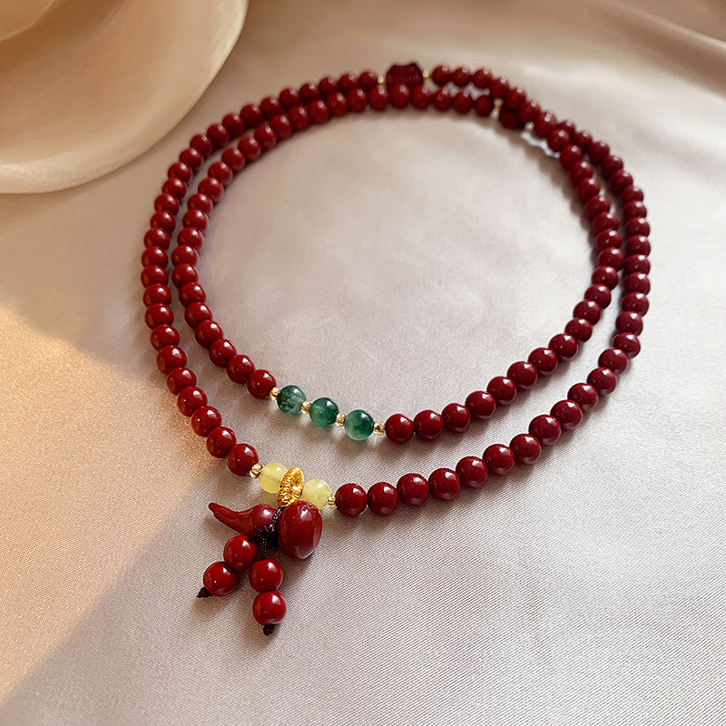 国潮新中式葫芦朱砂手链国风复古轻奢手串多圈气质时尚一款多戴手饰