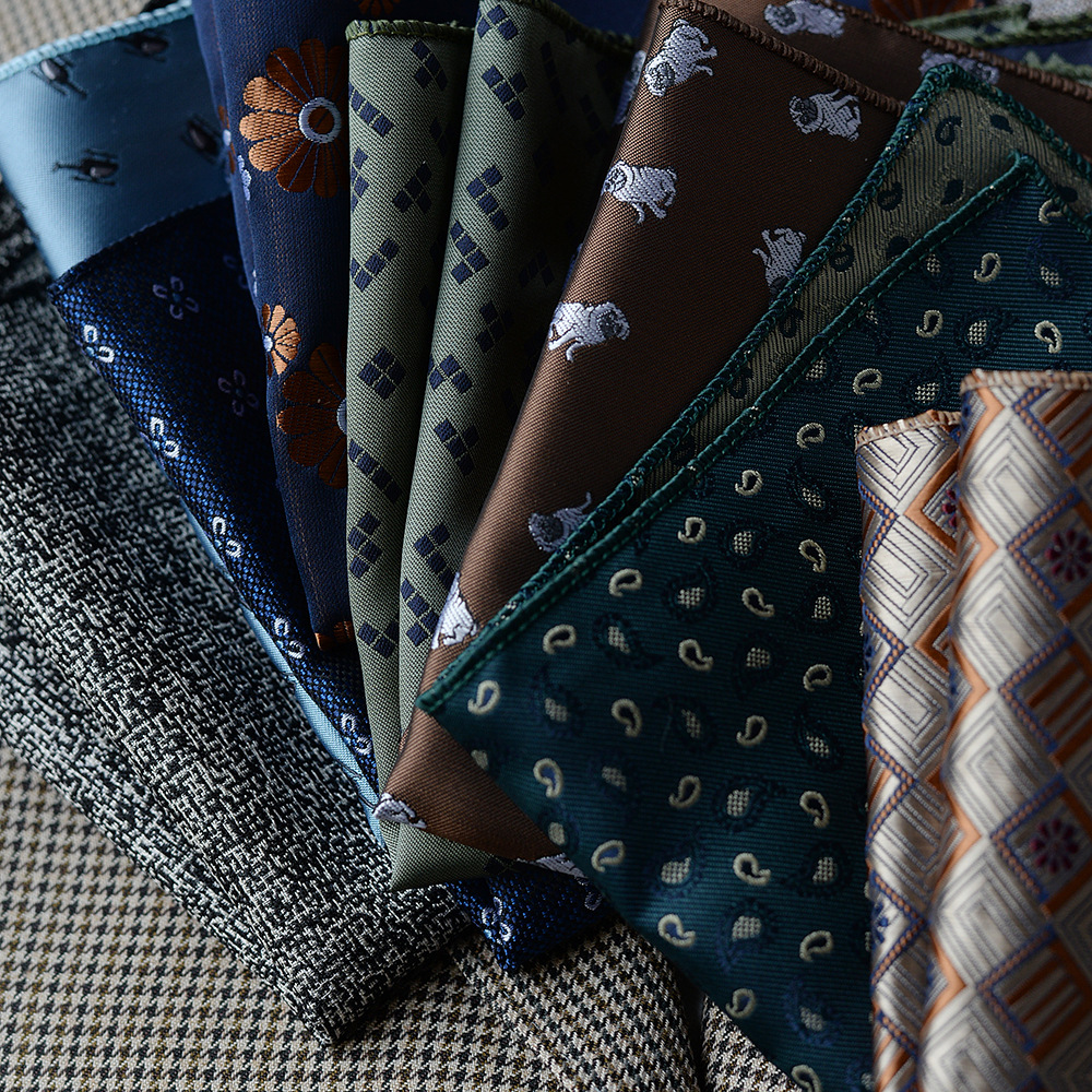Cross-border new men's suit decoration pocket square, small square square, patterned formal dress chest square, silk scarf, groom's chest square, handkerchief details Picture