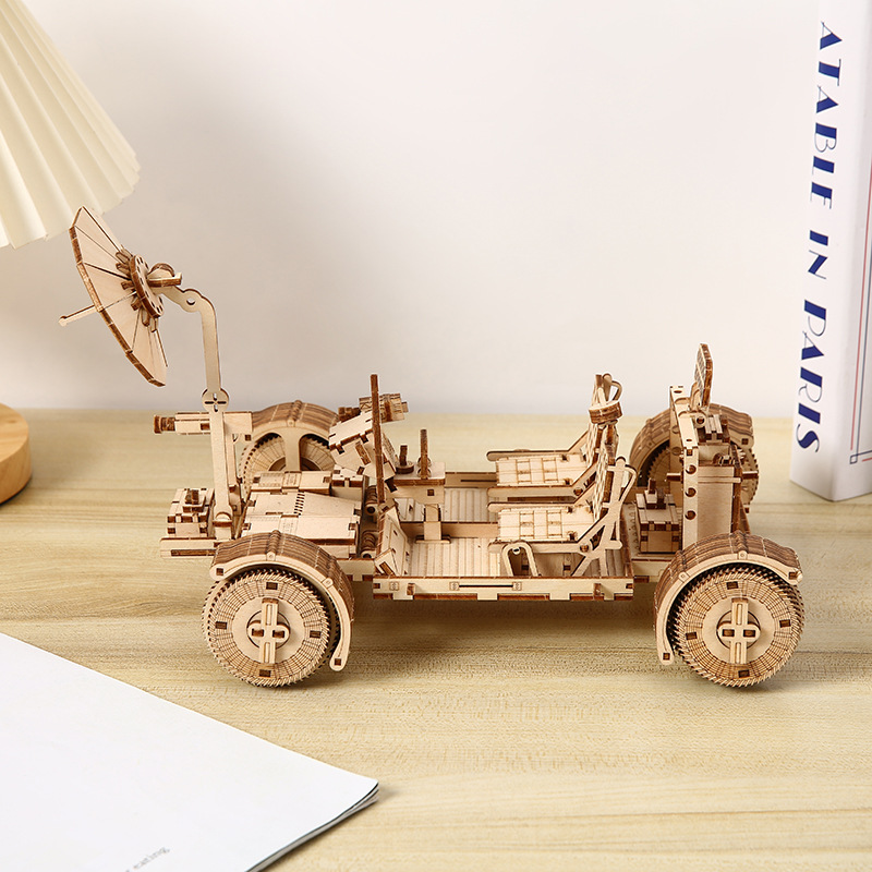 Cross-border best-selling 3d wooden stereoscopic puzzle lunar rover model toys, children's diy toys, desktop decorations wholesale details Picture